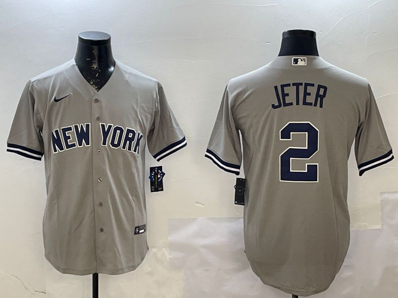 Men New York Yankees #2 Jeter Grey Game 2025 Nike MLB Jersey style 1